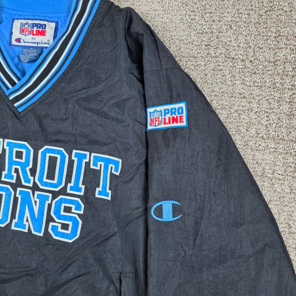 Vintage Champion Pro Line Detroit Lions NFL Windbreaker Pullover Jacket Mens M - Picture 3 of 9